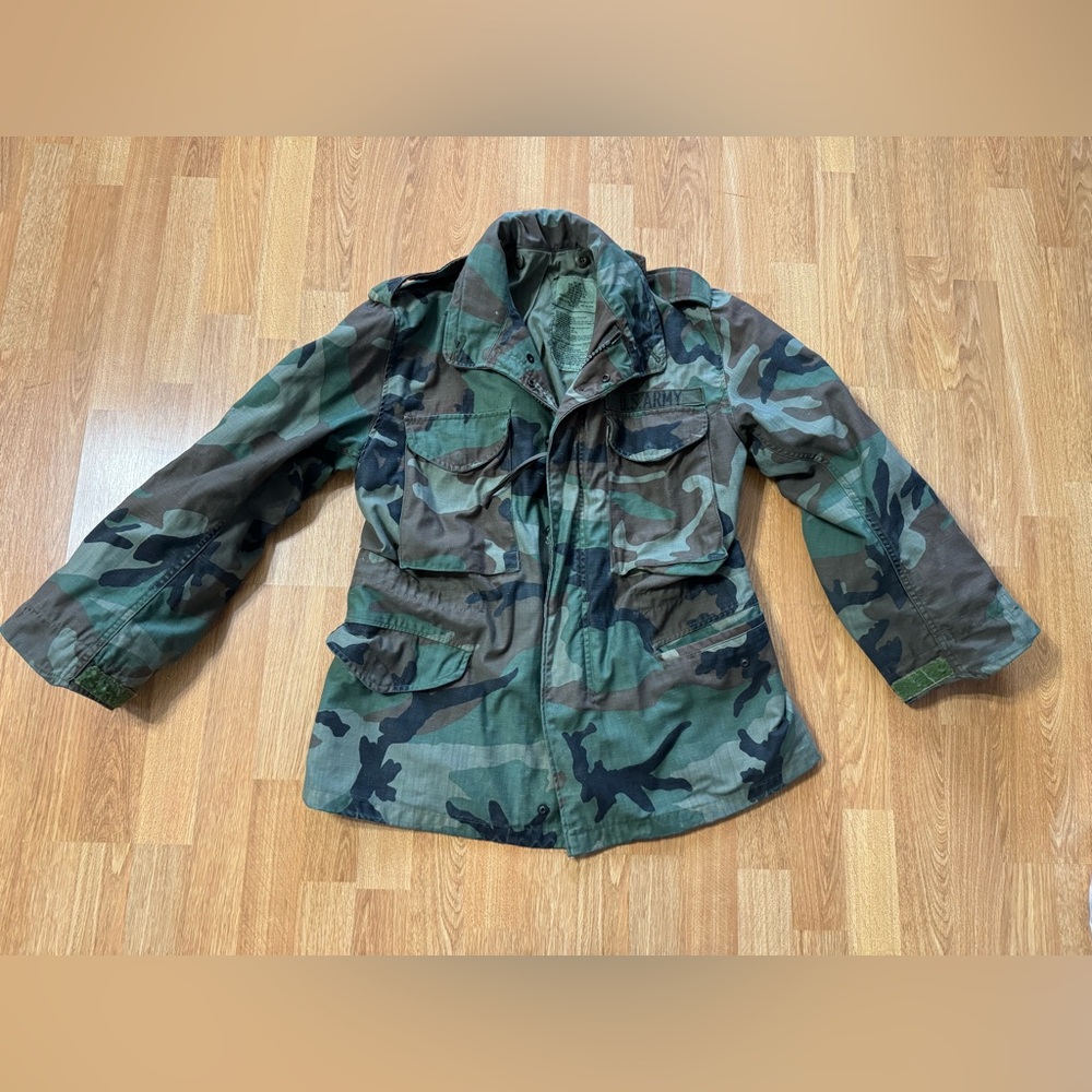 Vintage US Army M65 Field Jacket Men’s Small Short Woodland Camo Weather 80s